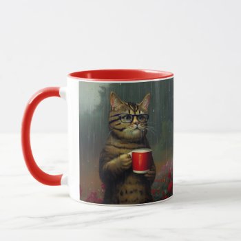 Cat In The Rain With Coffee Mug by busycrowstudio at Zazzle