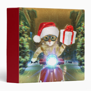 Cat in the Santa Claus hat delivers Christmas gift 3 Ring Binder