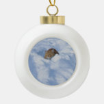 Cat in the snow ceramic ball christmas ornament