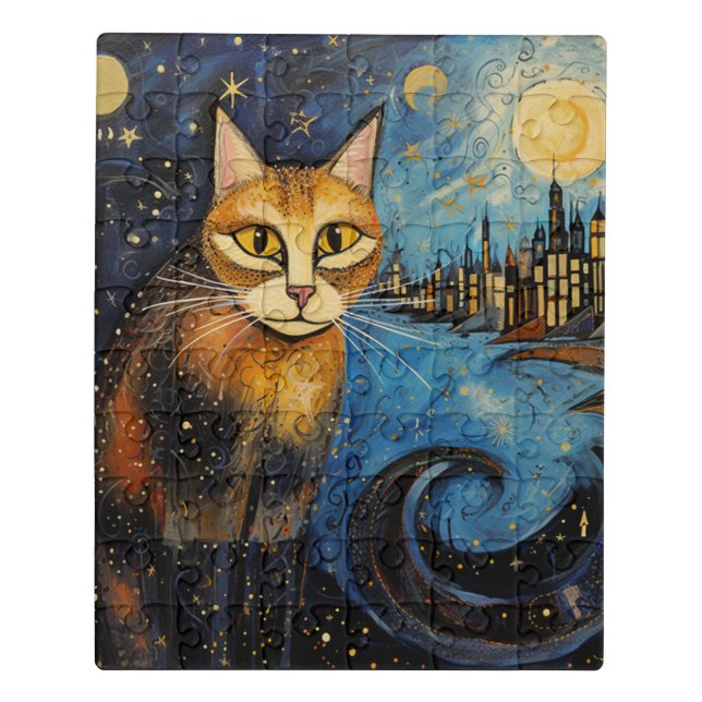 Cat in the Starry Night City Jigsaw Puzzle (Puzzle Vertical)