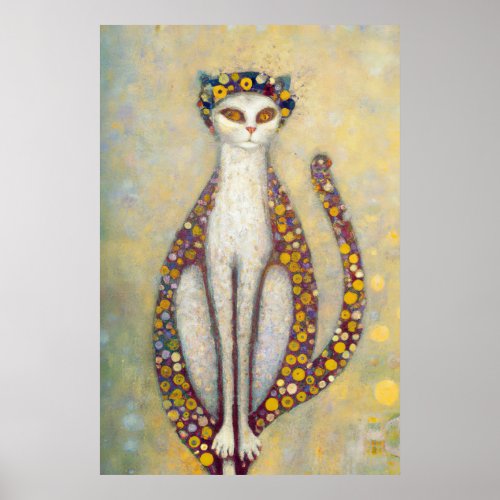 Cat In The Style Of Gustav Klimt Art Nouveau Poster