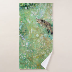 Cat in the Summer Meadow, Bruno Liljefors Bath Towel