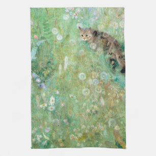 Cat in the Summer Meadow, Bruno Liljefors Kitchen Towel