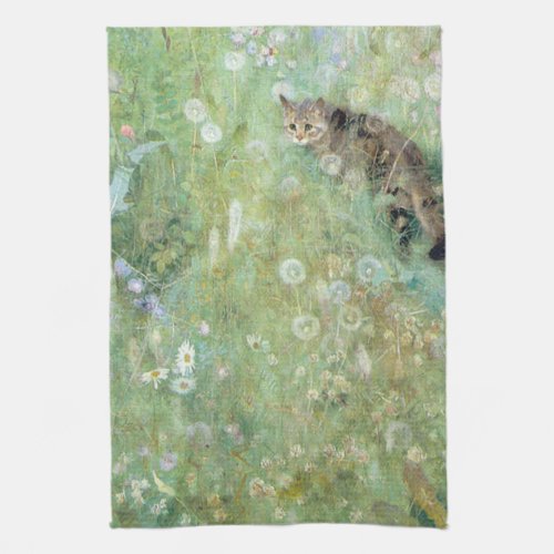 Cat in the Summer Meadow Bruno Liljefors Kitchen Towel