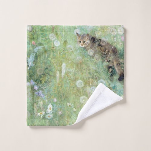 Cat in the Summer Meadow Bruno Liljefors Wash Cloth