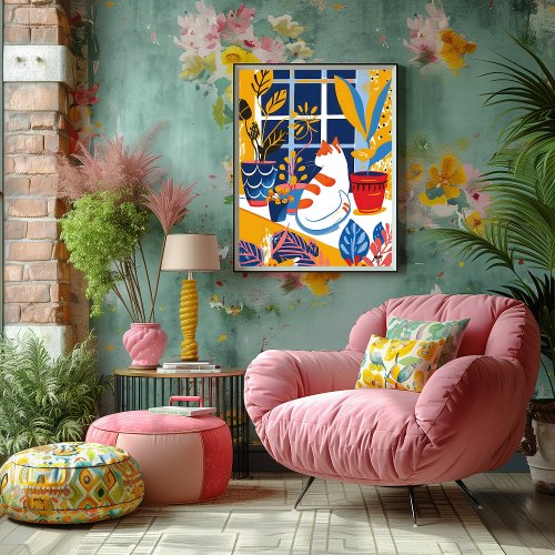 Cat in the Window Favista and Colorful Art Canvas Print