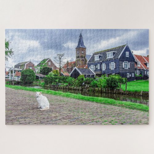 Cat in traditional fishing village jigsaw puzzle