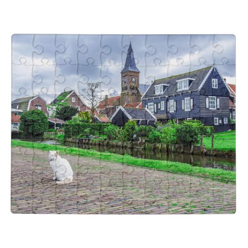 Cat in traditional fishing village jigsaw puzzle