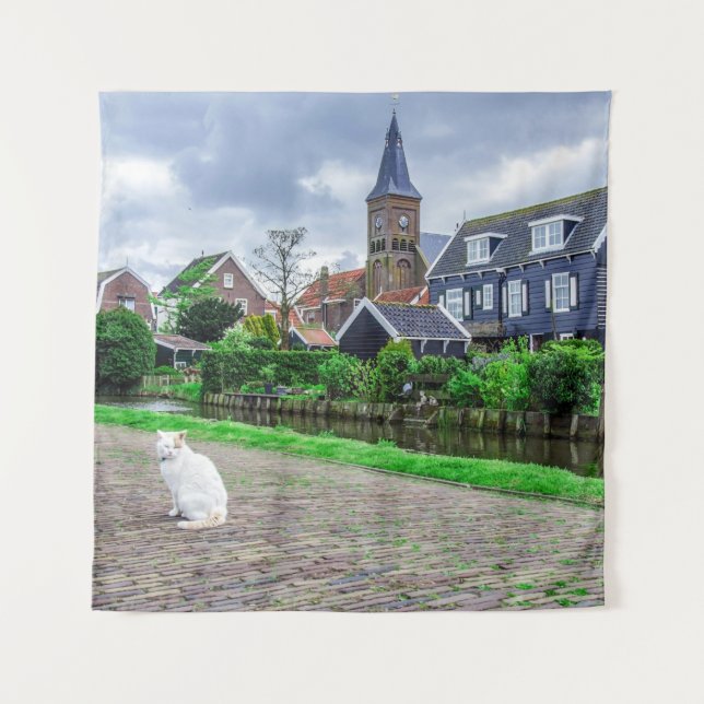 Cat in traditional fishing village tapestry (Front)