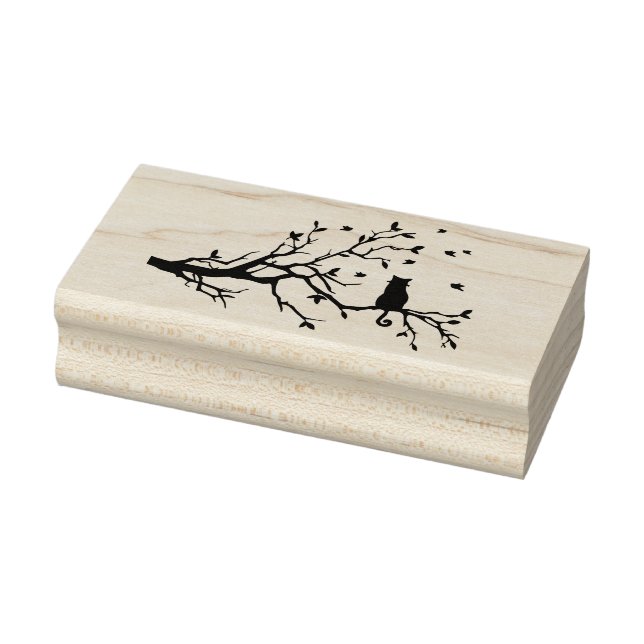 Cat in Tree Silhouette Rubber Stamp (Stamp)