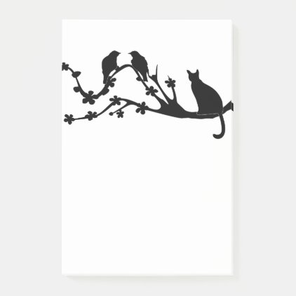 Cat in Tree with Birds Silhouette Post-it Notes