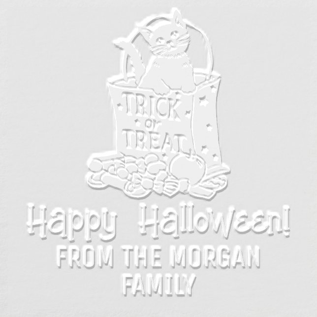 Cat in Trick Treat Bag Happy Halloween Wishes Name Embosser (Design)