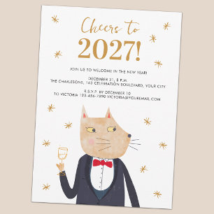 Cat in Tuxedo New Year's Eve Party Invitation
