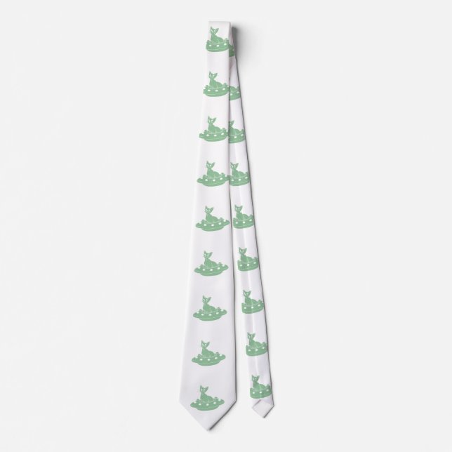 Cat in Ufo - Choose background color Neck Tie (Front)