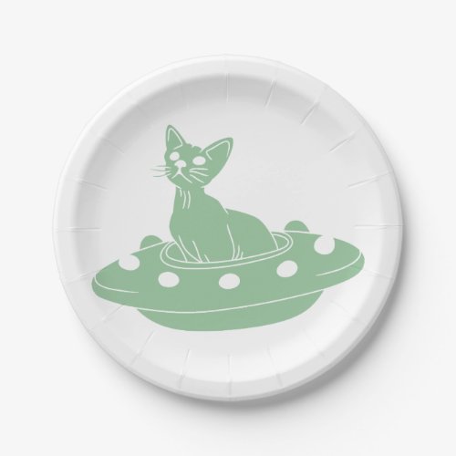 Cat in Ufo _ Choose background color Paper Plates