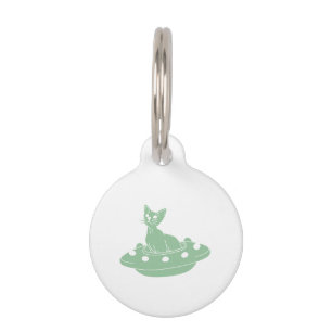 Cat in Ufo - Choose background color Pet ID Tag