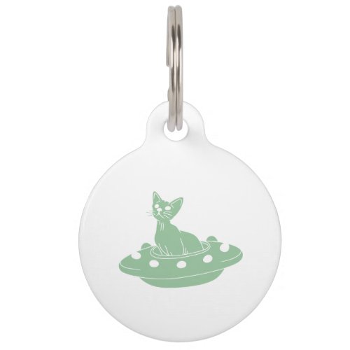 Cat in Ufo _ Choose background color Pet ID Tag
