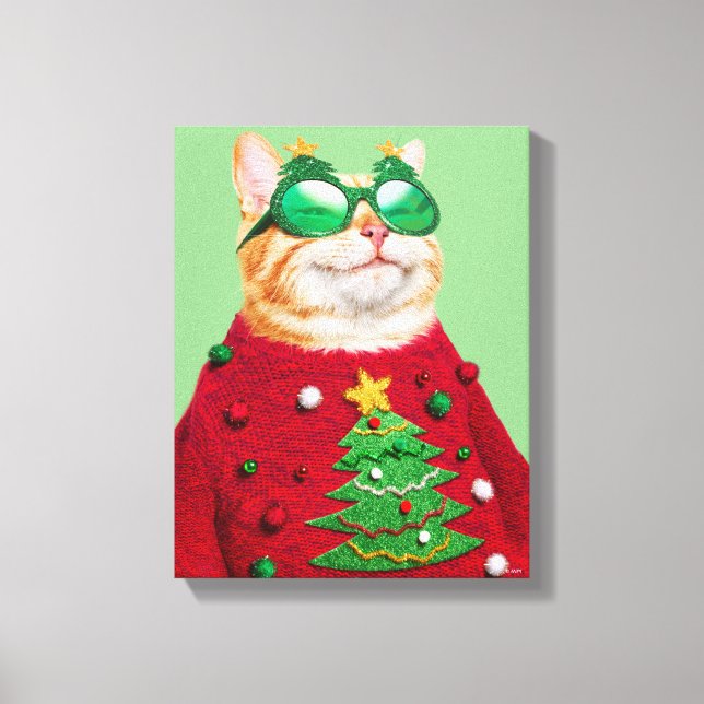 Cat in Ugly Christmas Sweater Canvas Print (Front)