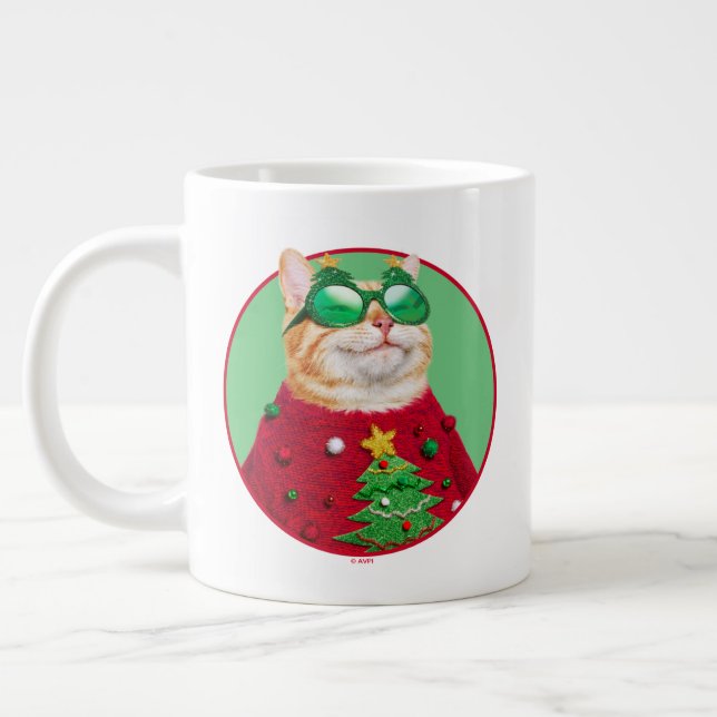 Cat in Ugly Christmas Sweater Giant Coffee Mug (Left)