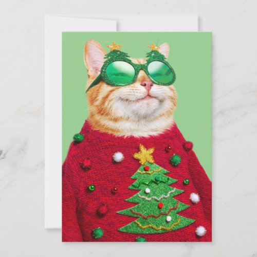 Cat in Ugly Christmas Sweater Invitation