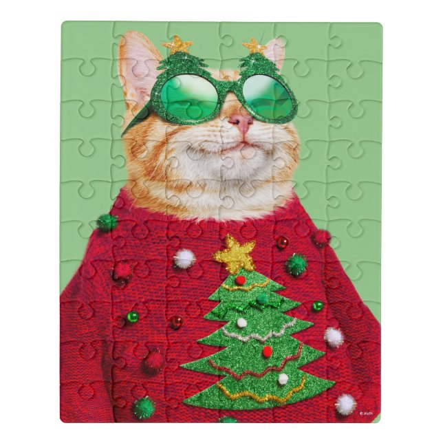 Cat in Ugly Christmas Sweater Jigsaw Puzzle (Puzzle Vertical)