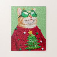 Cat in Ugly Christmas Sweater Jigsaw Puzzle