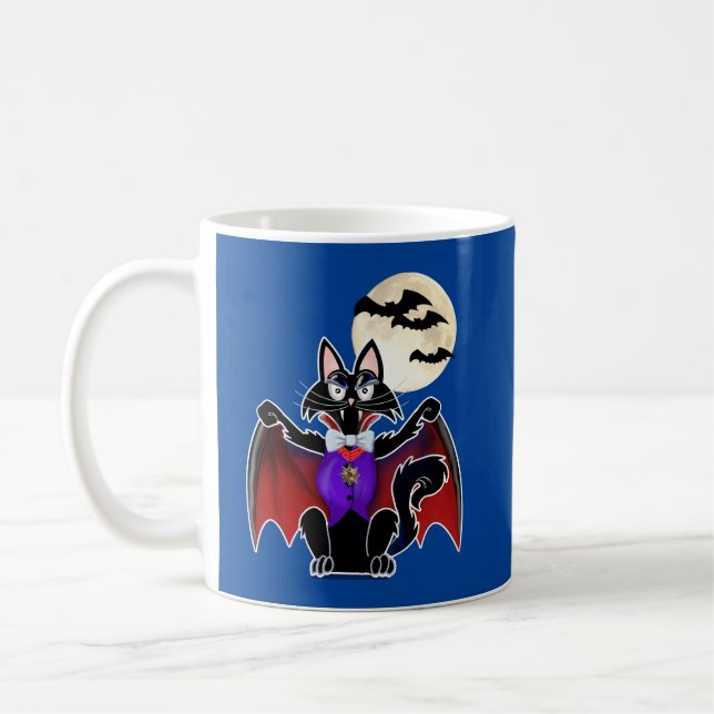 Cat in vampire costume coffee mug (Left)