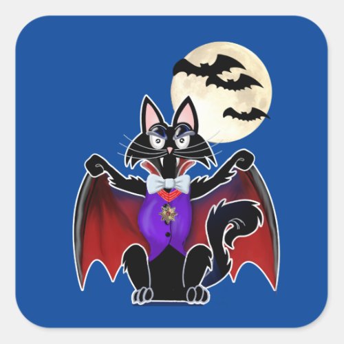 Cat in vampire costume square sticker