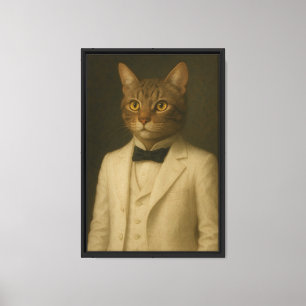 Cat in White Tuxedo Portrait Framed Canvas Wall Ar Print