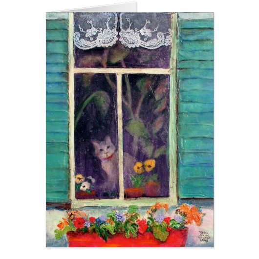 Cat in Window with Flower-box Cards (Front)