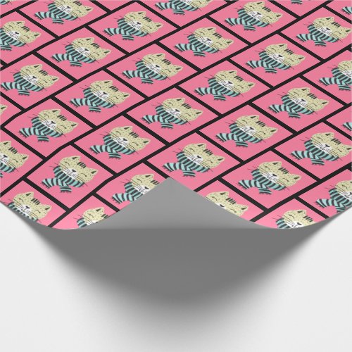 cat in winter scarf wrapping paper