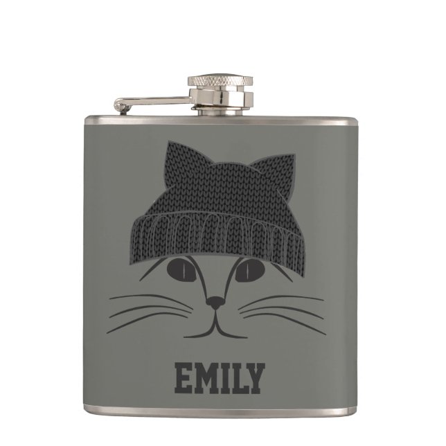 Cat in Wool Hat Flask (Front)
