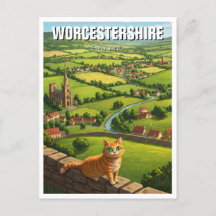 Cat in Worcestershire England Travel Postcard