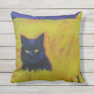 Cat in Yellow Field Throw Pillow