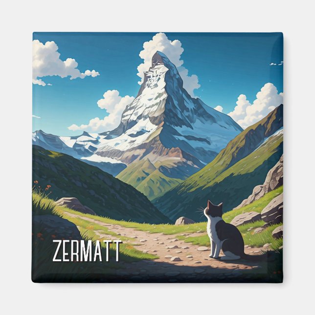 Cat in Zermatt Switzerland Matterhorn Magnet (Front)