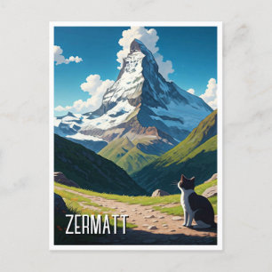 Cat in Zermatt Switzerland Matterhorn Postcard
