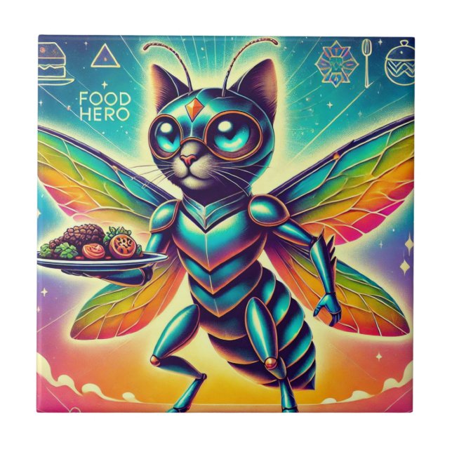 Cat-Insect Food Hero Superstar Ceramic Tile (Front)