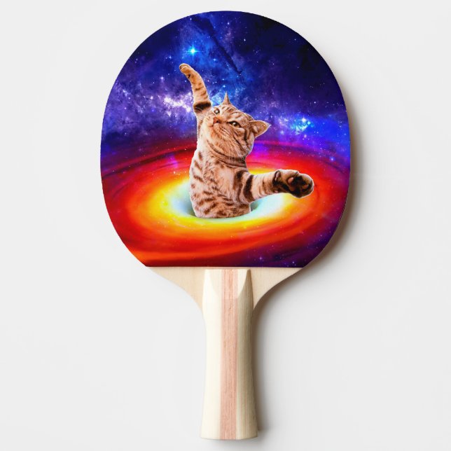 Cat inside a black hole ping pong paddle (Front)