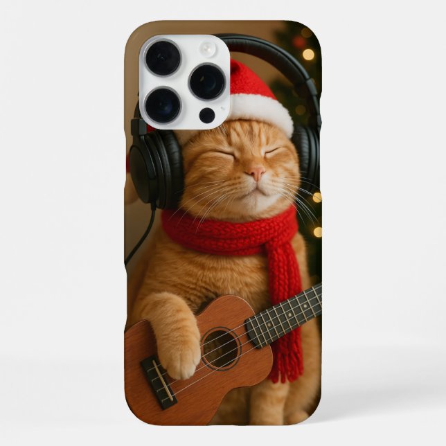 Cat iPhone 16 Pro Max Case Playing Christmas Music (Back)