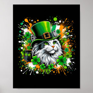 Cat Irish Patricks Day Wearing Leprechaun Hat  Poster
