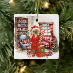 Cat is Christmas boxing  Ceramic Ornament