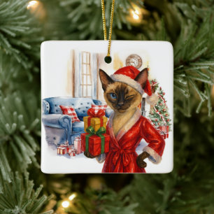Cat is Christmas boxing Ceramic Ornament
