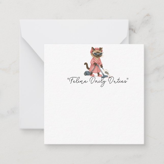 Cat is cleaning house note card (Front)