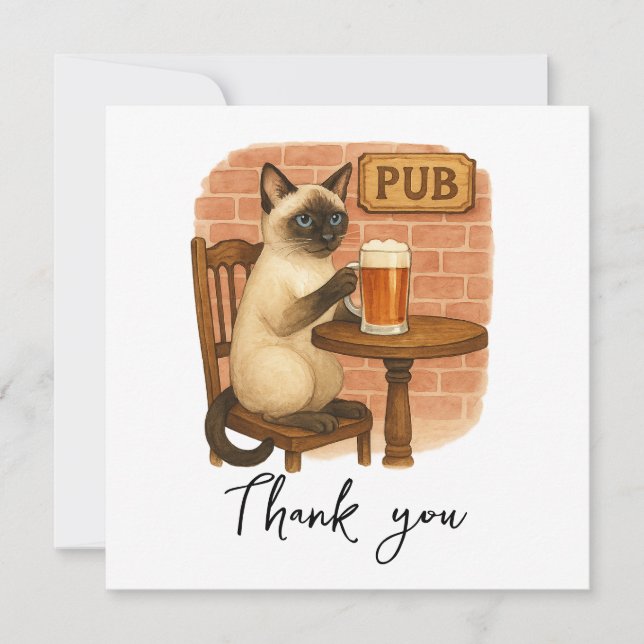 Cat is drinking beer in Irish Pub Thank You Card (Front)