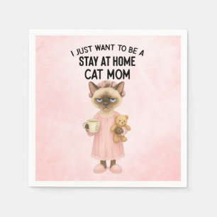 Cat is holding teddy bear on pink  background napkins
