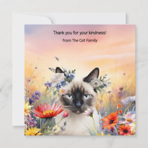 Cat is in flower field thank you card