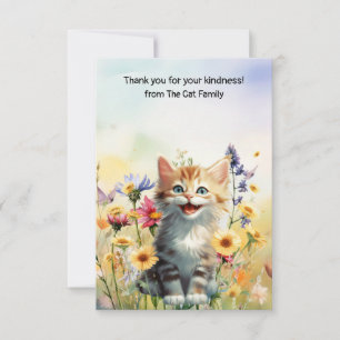 Cat is in flower field thank you card