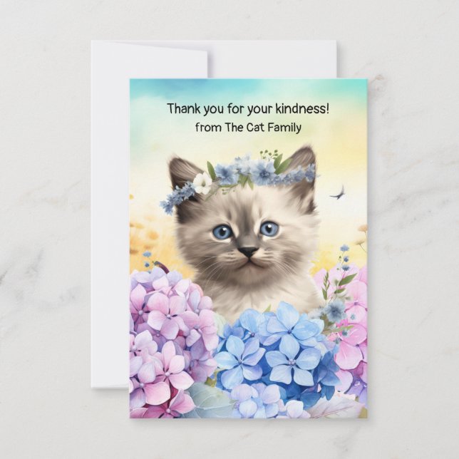 Cat is in flower field  thank you card (Front)