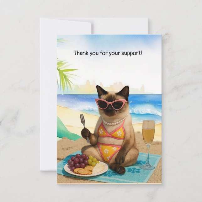 Cat is on the beach thank you card (Front)