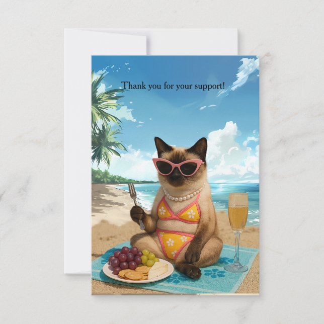 Cat is on the beach thank you card (Front)